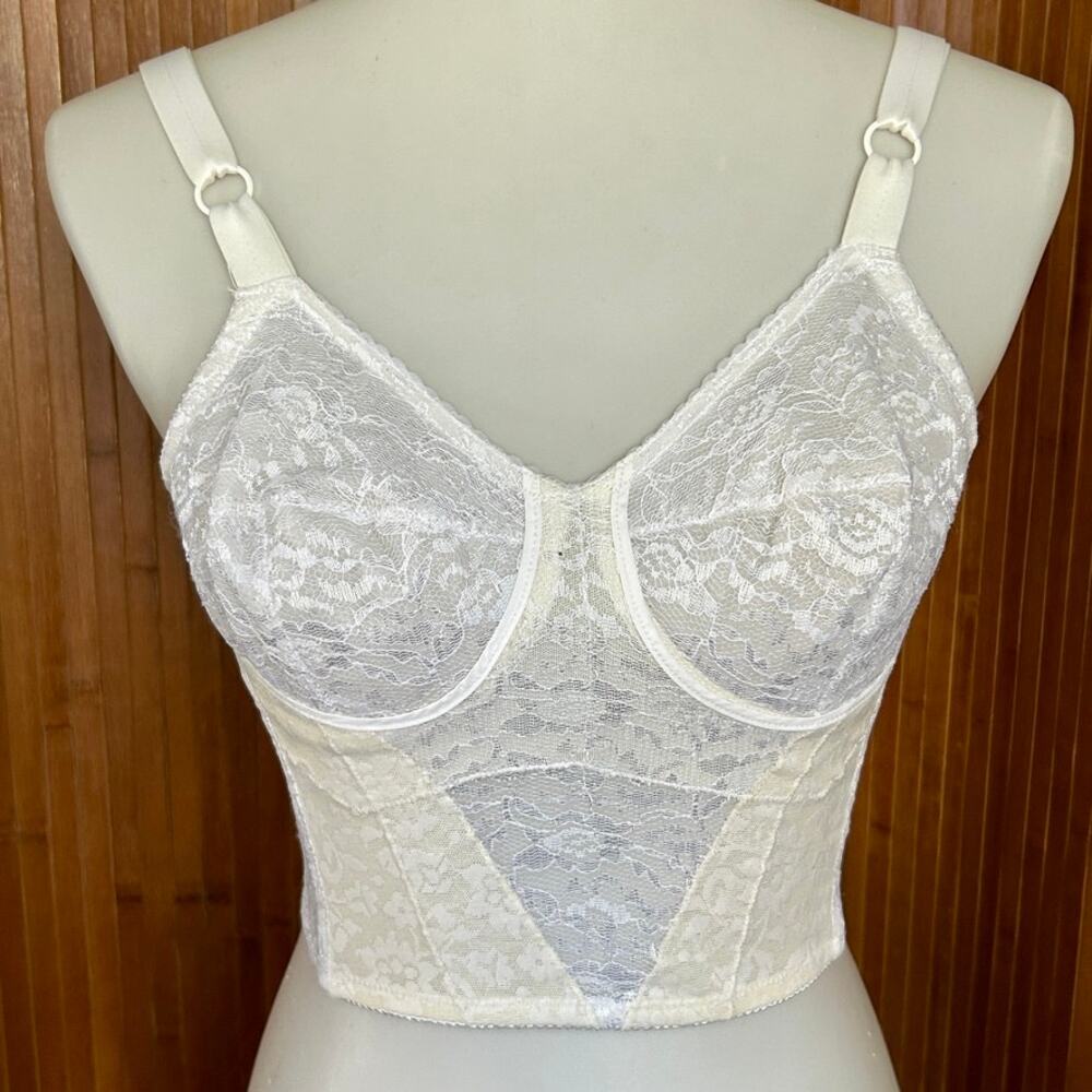Vintage 70s Rago White Lace Longline Bra Bustier 34B and 38C